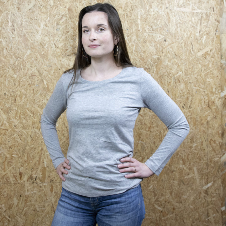 T-shirt à manches longues gris chiné pour femmes